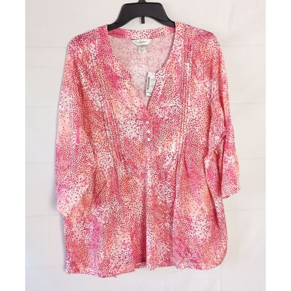 Christopher & Banks Y-Neck Burnout Top 2X Fandango Pink Plus NWT - Picture 2 of 6